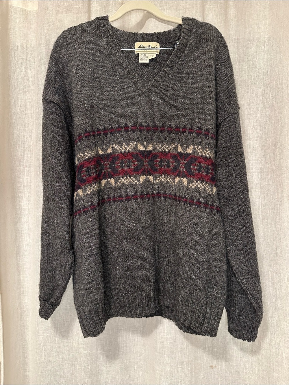 VTG 90’s Eddie Bauer Men's Gray Fair Isle Wool Sweater Lg Grandpacore Gorpcore